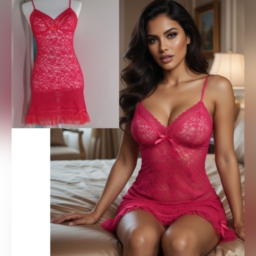 Victoria's Secret Neon Pink Lace Slip Size M.